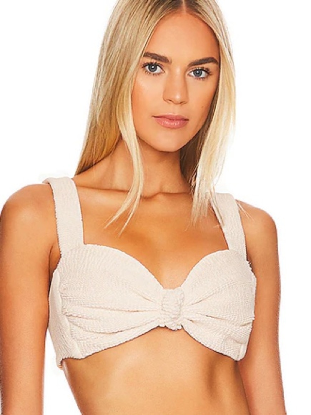 Montce Sz M Hayden Cream Textured Minimalist Bikini Top